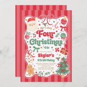 クリスマス4歳誕生日パーティーコケッティーボウ誕生日 招待状 (正面/裏面)