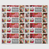 クリスマス5フォトコラージュと家族の名前,シルバー ラッピングペーパー (フラット)