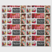 クリスマス5フォトコラージュと家族の名前，ブラック ラッピングペーパー (フラット)