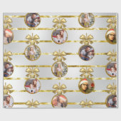 クリスマス5フォト金ゴールドオーナメントストライプとパターン ラッピングペーパー (フラット)