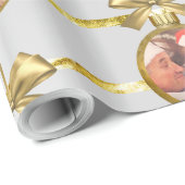 クリスマス5フォト金ゴールドオーナメントストライプとパターン ラッピングペーパー (ロールコーナー)