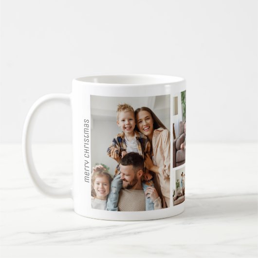 クリスマス5写真コラージュ家族 コーヒーマグカップ (左)