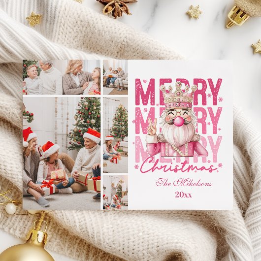 クリスマス5写真ヴィンテージピンクくるみクラッカー シーズンカード