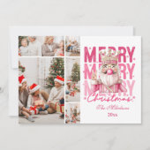 クリスマス5写真ヴィンテージピンクくるみクラッカー シーズンカード (正面)