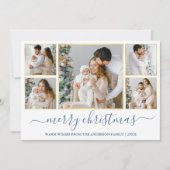 クリスマス5写真書道埃っぽいブルー金ゴールド シーズンカード (正面)