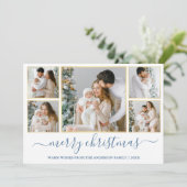 クリスマス5写真書道埃っぽいブルー金ゴールド シーズンカード (スタンド正面)