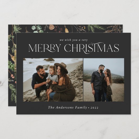 クリスマス5写真水彩植物性フローラ シーズンカード (正面/裏面)