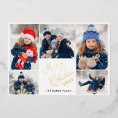 クリスマス5枚写真コラージュ 箔シーズンカード (正面)