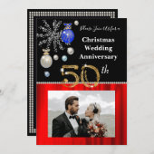 クリスマス50周年結婚記念日 ブラック&ゴールド イン 招待状 (正面/裏面)