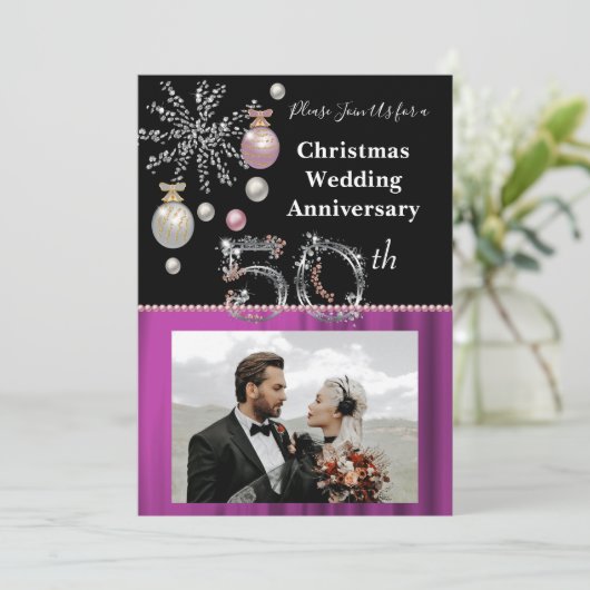 クリスマス50結婚周年記念ブラック&シルバー 招待状 (スタンド正面)