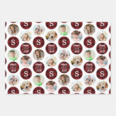 クリスマス6写真モノグラム平和ラブジョイレッド ラッピングペーパーシート (正面)