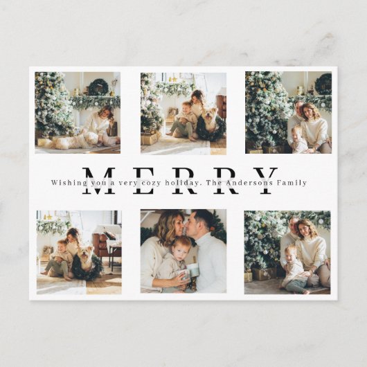 クリスマス6枚のコラージュ |休日メリーの接写 ポストカード (正面)