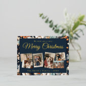 クリスマス6xフォトヴィンテージレトロフローラ 箔シーズンポストカード (立ち正面)