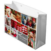 クリスマス7フォトコラージュと家族の名前,シルバー ラージペーパーバッグ (正面アングル)