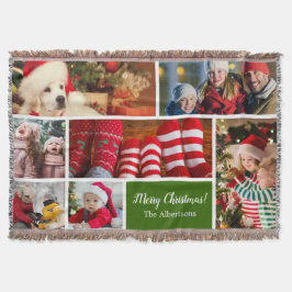 クリスマス7フォトコラージュと家族の名前，緑 スローブランケット