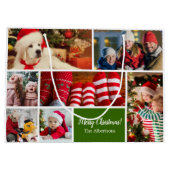 クリスマス7フォトコラージュと家族の名前，緑 ラージペーパーバッグ (裏面)