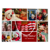 クリスマス7フォトコラージュと家族の名前，赤 ラージペーパーバッグ (裏面)