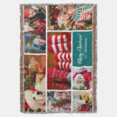 クリスマス7フォトコラージュと家族の名前,青 スローブランケット (正面縦)