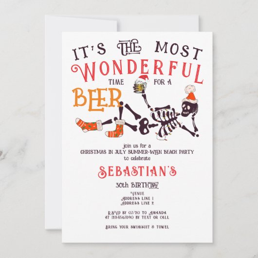 クリスマス7月スケルトンサマーウィーンビール誕生日 招待状 (正面)