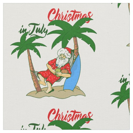 クリスマス7月熱帯サンタクロース ファブリック (クローズアップ)