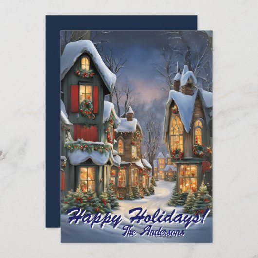 クリスマス7村、ハッピーホリデー、クリスマスカード 招待状 (正面/裏面)