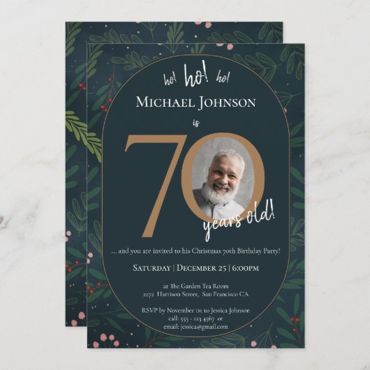 クリスマス70th誕生日パーティー 招待状 (正面/裏面)