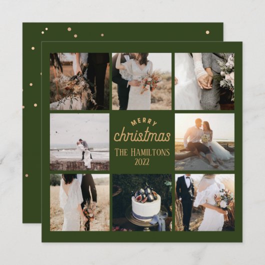 クリスマス8フォトコラージエメラルドグリーンカード ノートカード (正面/裏面)