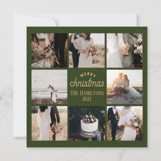 クリスマス8フォトコラージエメラルドグリーンカード ノートカード (正面)
