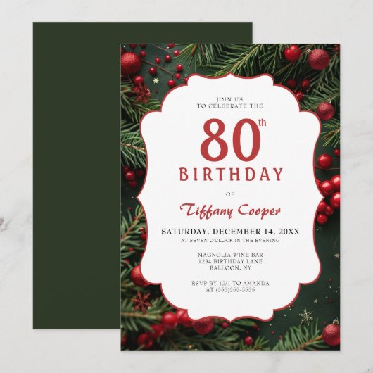 クリスマス80歳の誕生日 招待状 (正面/裏面)