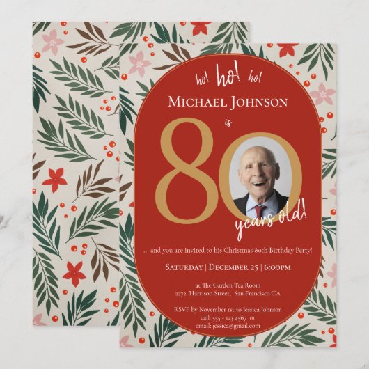 クリスマス80誕生日 招待状 (正面/裏面)