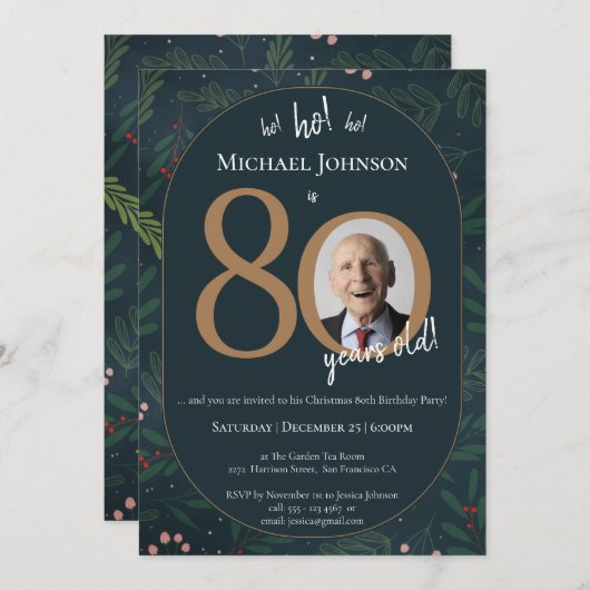 クリスマス80th誕生日パーティー 招待状 (正面/裏面)