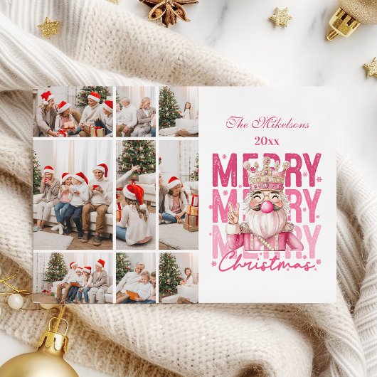 クリスマス9写真ヴィンテージピンクくるみクラッカー シーズンカード