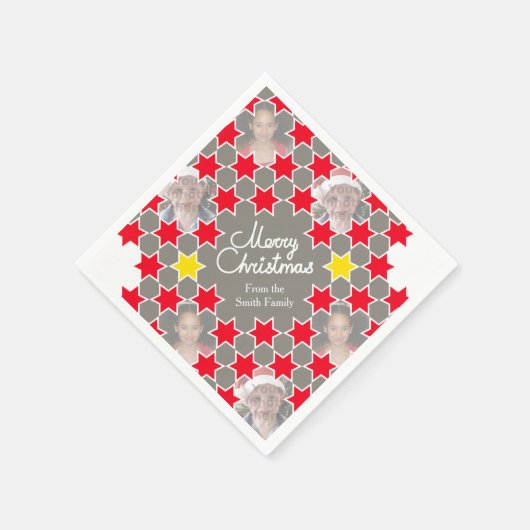 クリスマス あなたの写真を最大6枚の紙ナプキンに追加 スタンダードカクテルナプキン (角)