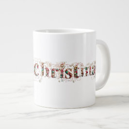 クリスマス おめでとう ゴールドとビーズの装飾テキスト ジャンボコーヒーマグカップ