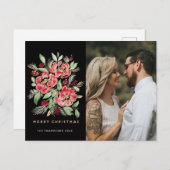 クリスマス おめでとう 赤い水彩画のバラの写真 (正面/裏面)