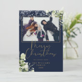 クリスマス おめでとう 雪の花 ゴールドとブルーの写真 (スタンド正面)