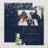 クリスマス おめでとう 雪の花 ゴールドとブルーの写真 (正面/裏面)