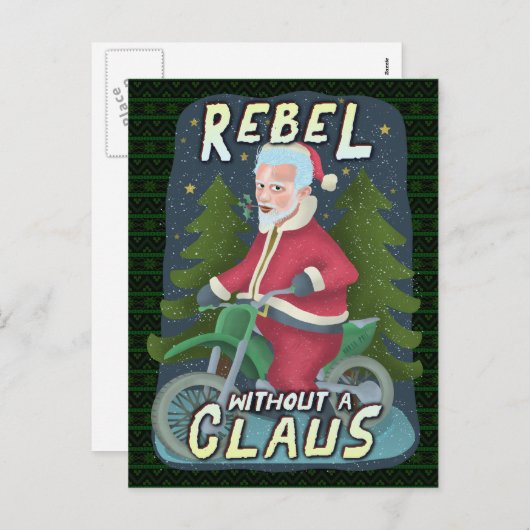 クリスマス・おもしろいサンタクロース・ユーモア・バイク反乱 シーズンポストカード (正面/裏面)