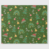 クリスマス – お洒落オーナメントレインボーベルグリーン ラッピングペーパー (フラット)