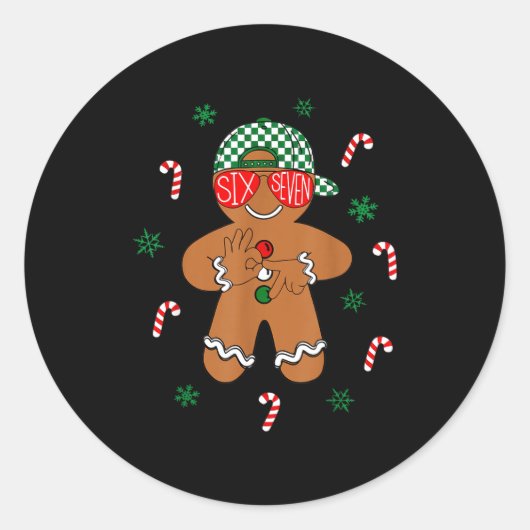 クリスマス お菓子の家 6 7 男性 少年 面白い メッセージ ラウンドシール (正面)