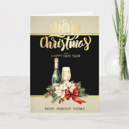クリスマス、お酒、ポインセチア シーズンカード