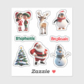 クリスマス かわいいアニメーション 個人名 シール (シート)
