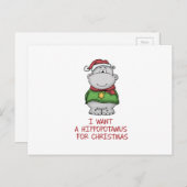 クリスマス-かわいいカバのデザインのためのカバ シーズンポストカード (正面/裏面)