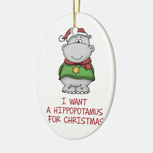 クリスマス-かわいいカバのデザインのためのカバ セラミックオーナメント (左)