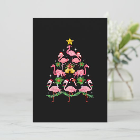 クリスマス – かわいいフラミンゴクリスマスツリー サンキューカード (スタンド正面)