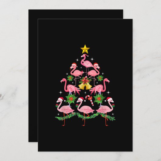 クリスマス – かわいいフラミンゴクリスマスツリー セーブザデート (正面/裏面)