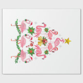 クリスマス – かわいいフラミンゴクリスマスツリー ラッピングペーパー (フラット)