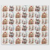 クリスマス かわいい赤ちゃん動物 シロクマ 羊 オオカミ ラッピングペーパー (フラット)