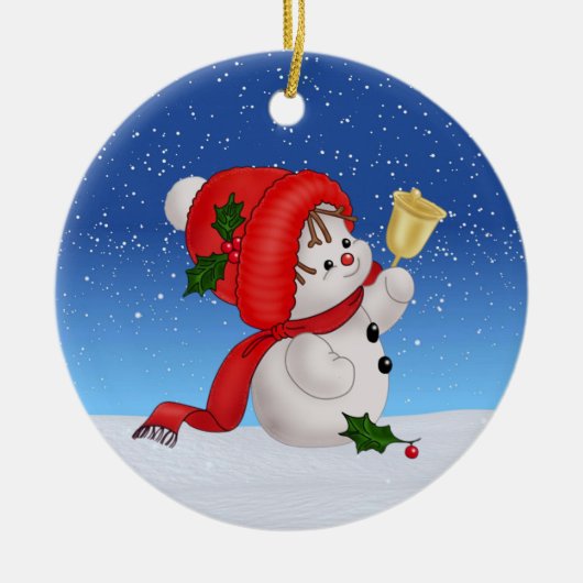 クリスマス かわいい雪だるま セラミック オーナメント (正面)
