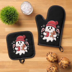 クリスマス かわいい おばけ アイスコーヒー レトロ Xmas コーヒー 鍋つかみ&鍋敷きセット